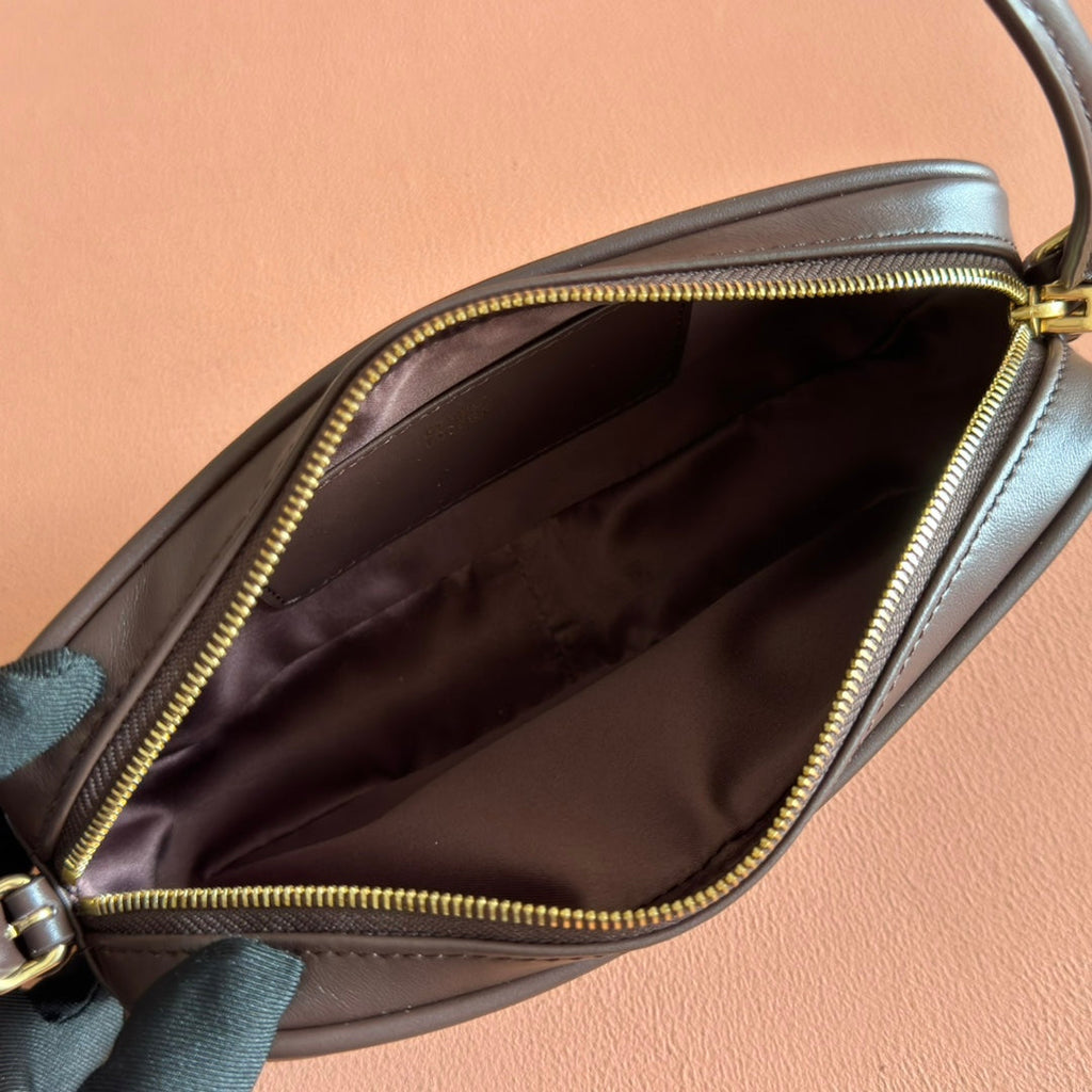 MIUMIU 26S POUCH BAG 20 IN DARK BROWN CALFSKIN GOLD HARDWARE
