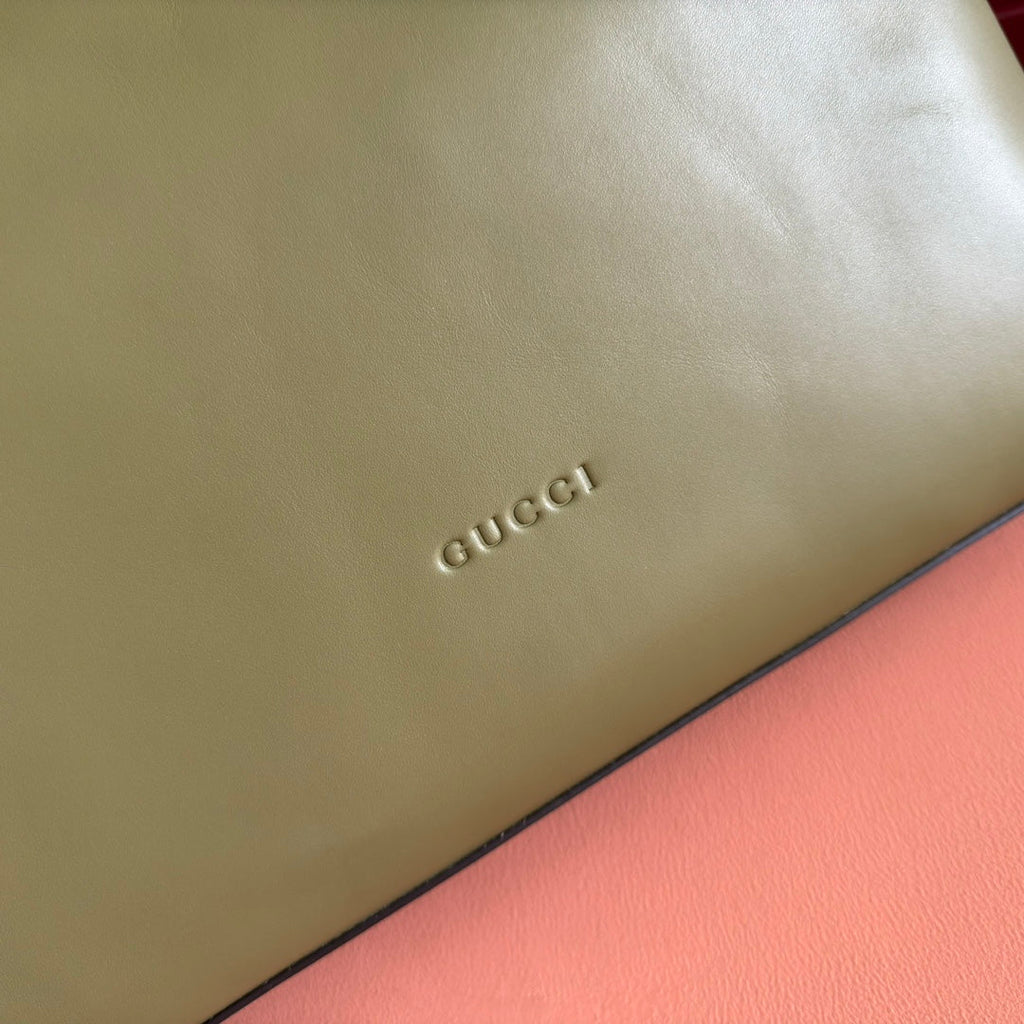 GUCCI 26S BEATRIX LARGE TOTE BAG 40 CM IN SAGE GREEN CALFSKIN