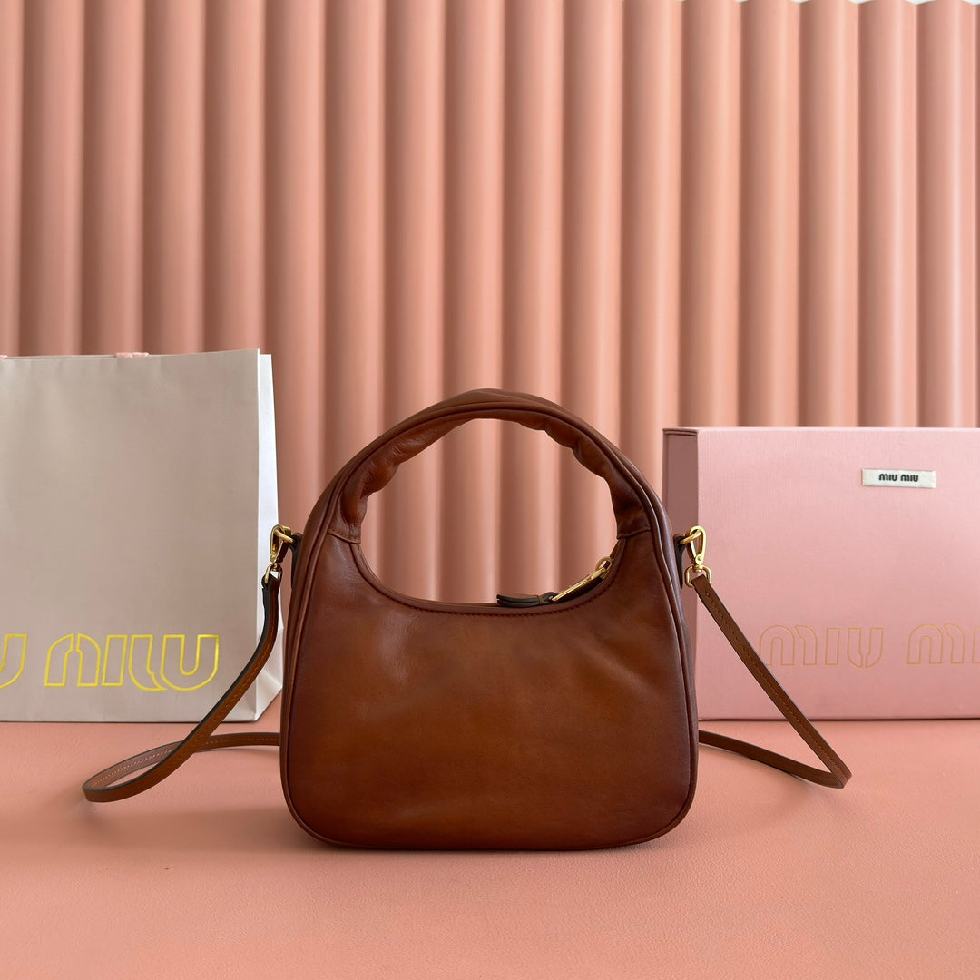 MIUMIU 26S WANDER BAG 20 IN BROWN CALFSKIN GOLD HARDWARE