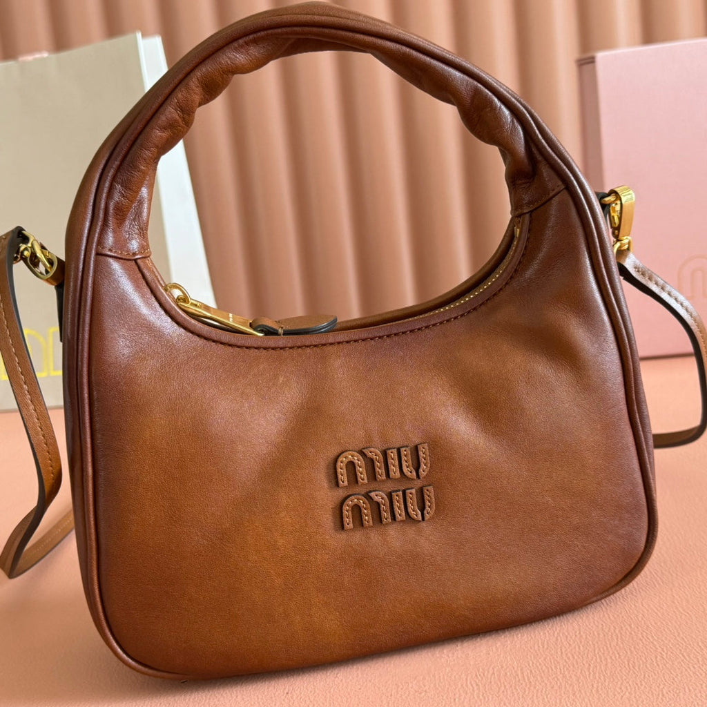 MIUMIU 26S WANDER BAG 20 IN BROWN CALFSKIN GOLD HARDWARE