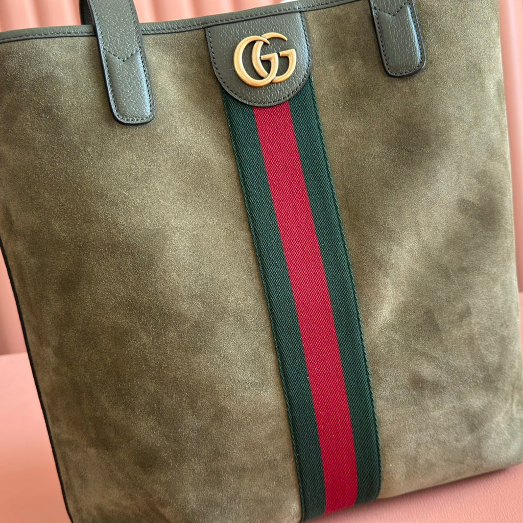 GUCCI 25S OPHIDIA MEDIUM TOTE 36 CM IN EARTH BROWN SUEDE