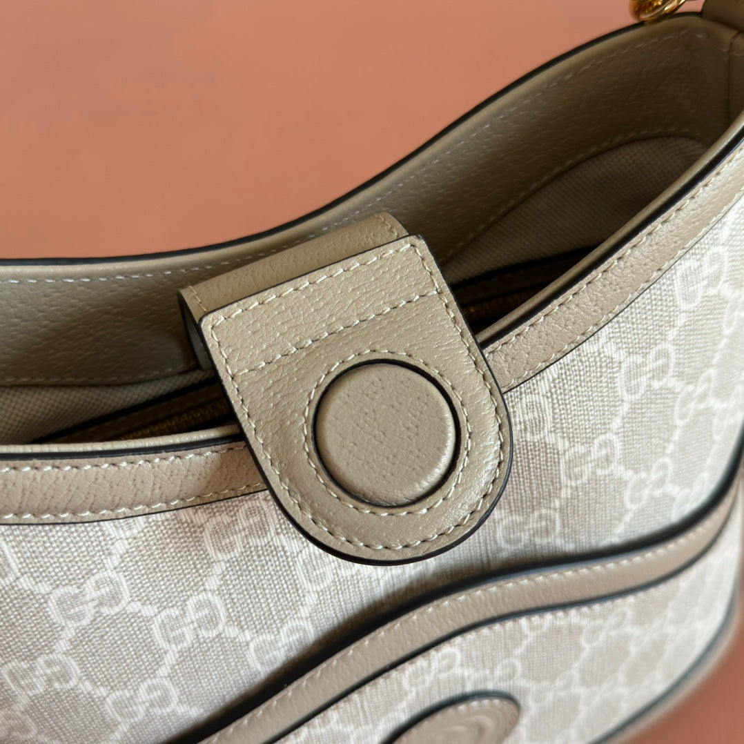 GUCCI 26S SHOULDER BAG 25 IN BEIGE COATED CANVAS