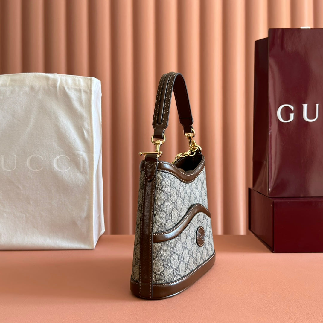 GUCCI 26S SHOULDER BAG 25 IN DARK BEIGE AND BROWN COATED CANVAS