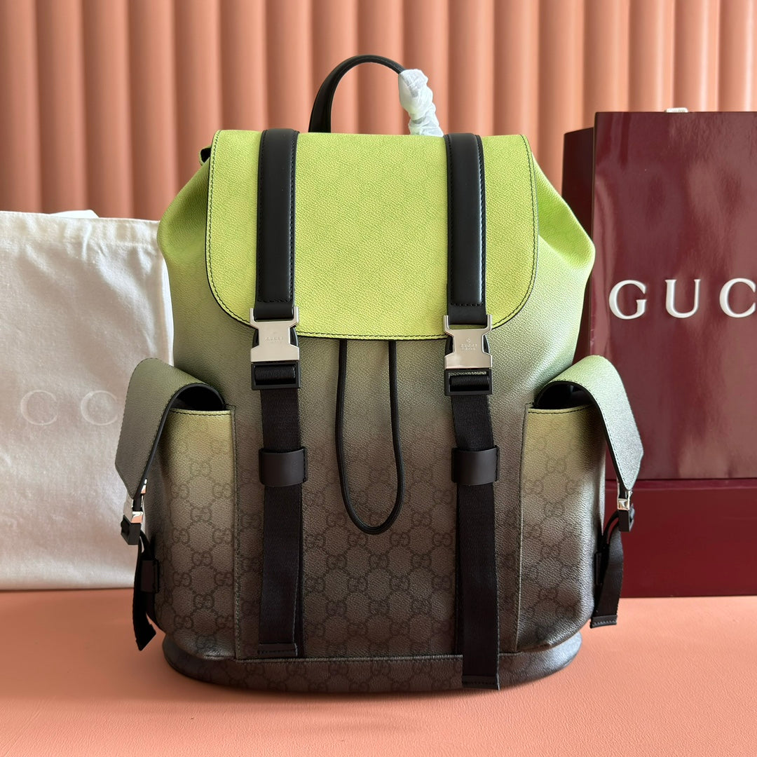 GUCCI 25S BACKPACK 46 CM IN NEON GREEN TO DARK GRAY OMBRÉ CALFSKIN
