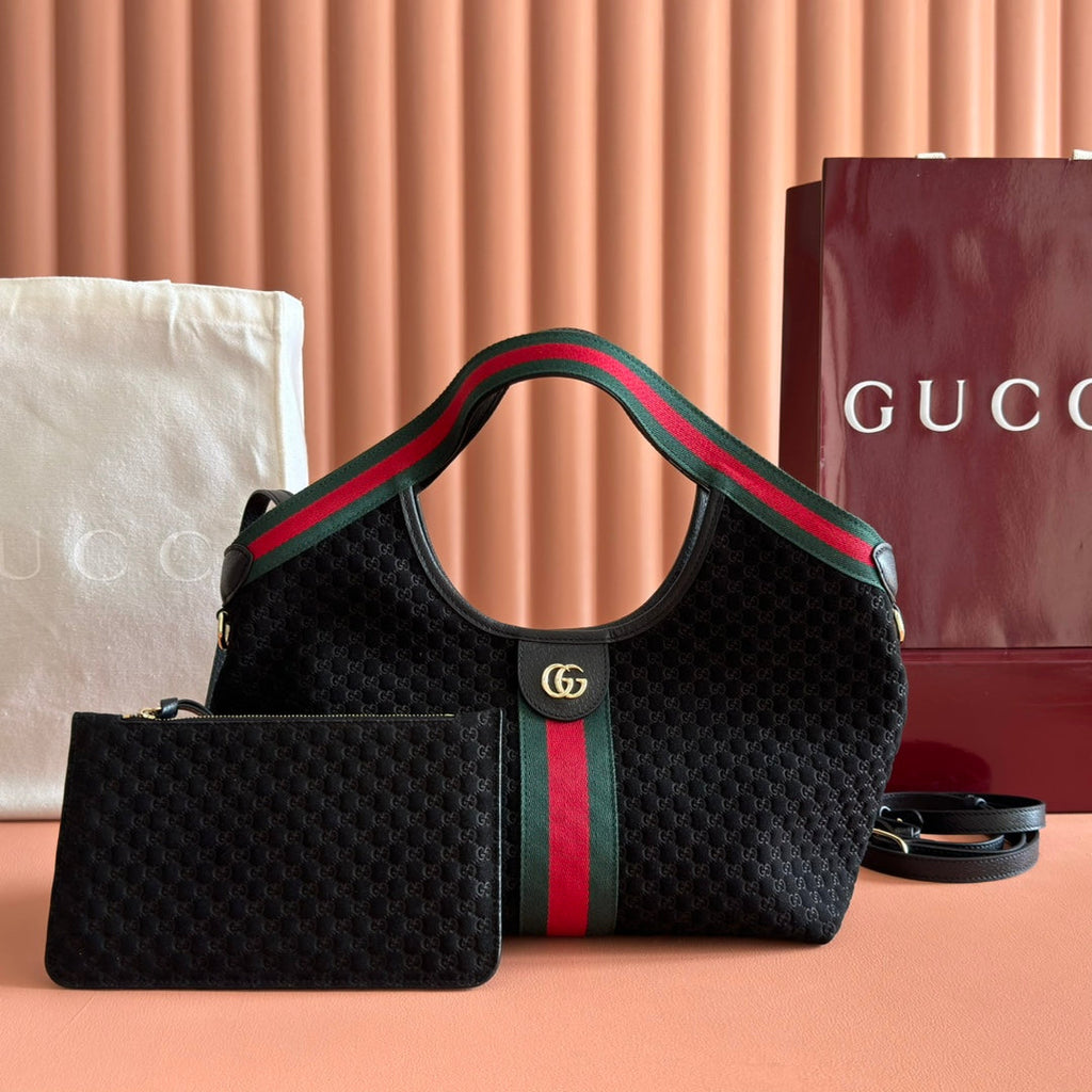 GUCCI 25S GIGLIO LARGE TOTE BAG 25 CM IN BLACK CANVAS