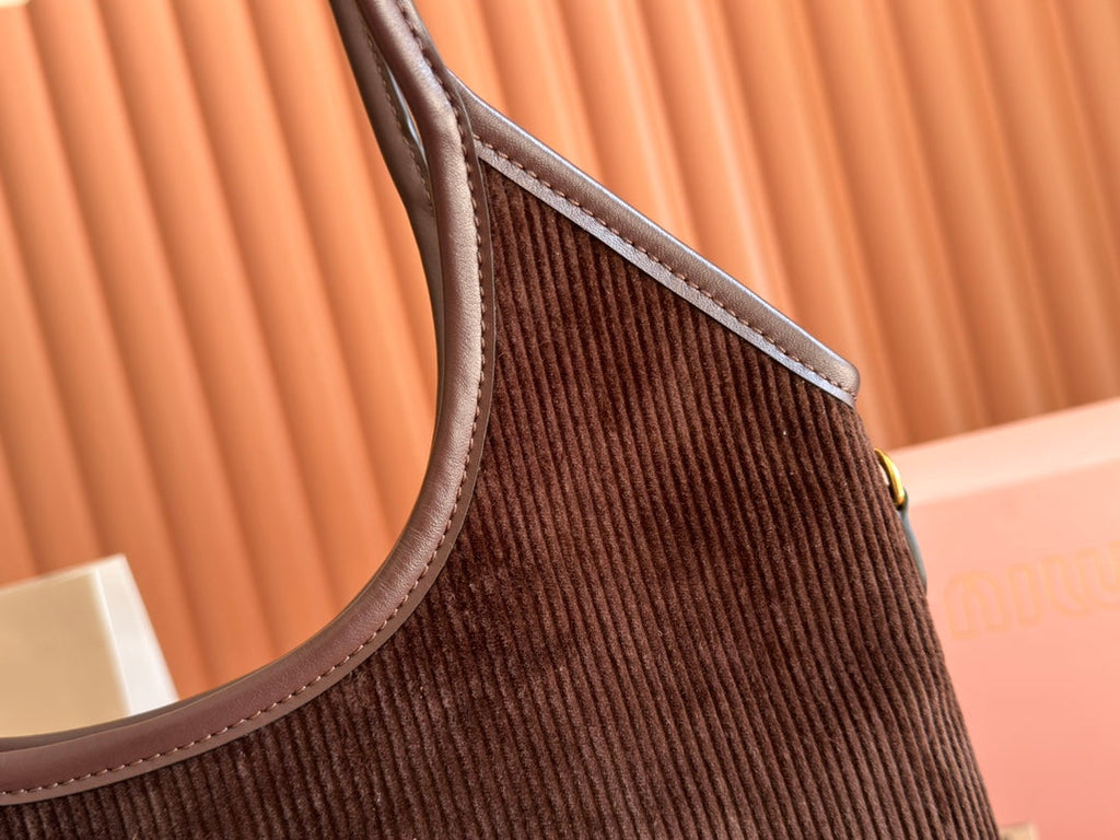 MIUMIU 26S IVY 40 TOTE IN CHOCOLATE BROWN CANVAS AND DARK BROWN CALFSKIN