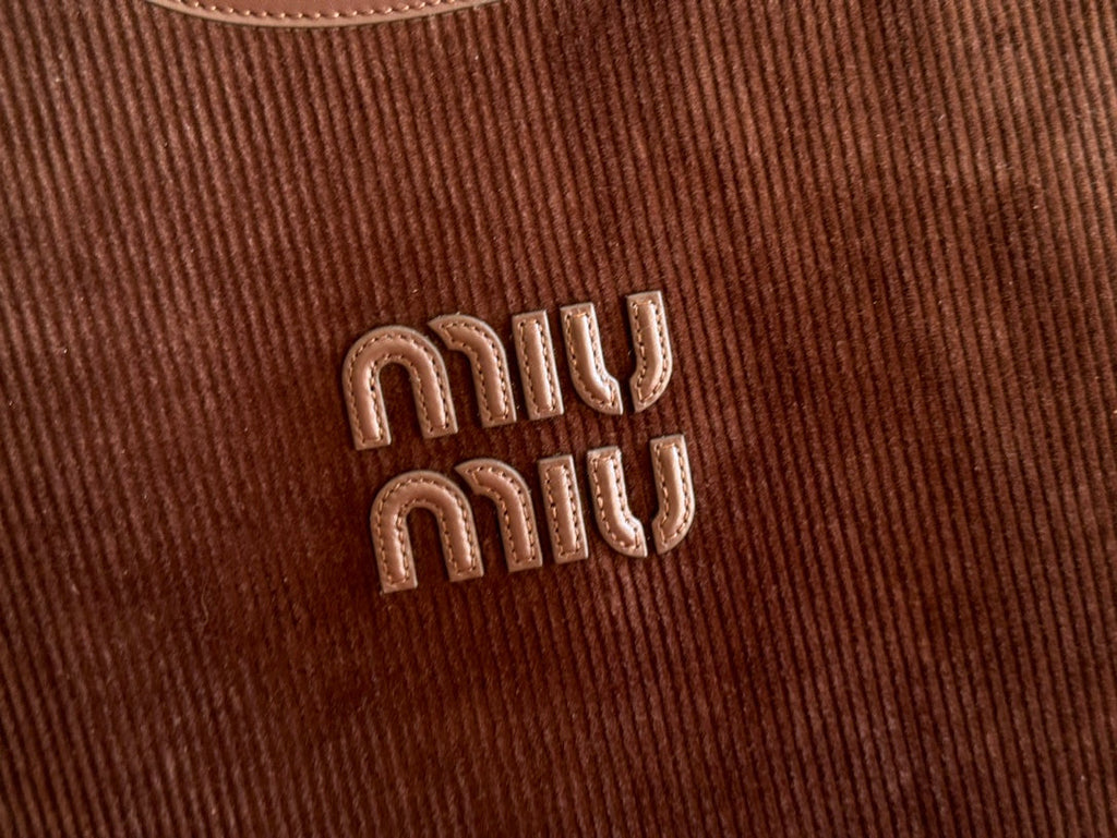 MIUMIU 26S IVY 40 TOTE IN CHOCOLATE BROWN CANVAS AND DARK BROWN CALFSKIN