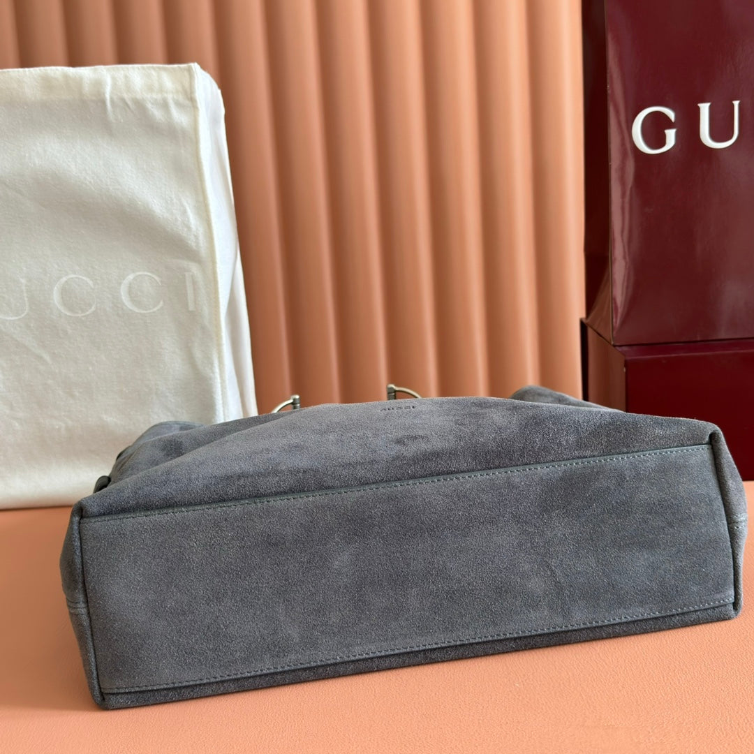 GUCCI 26S TOP HANDLE BAG 35 IN DARK GREY SUEDE