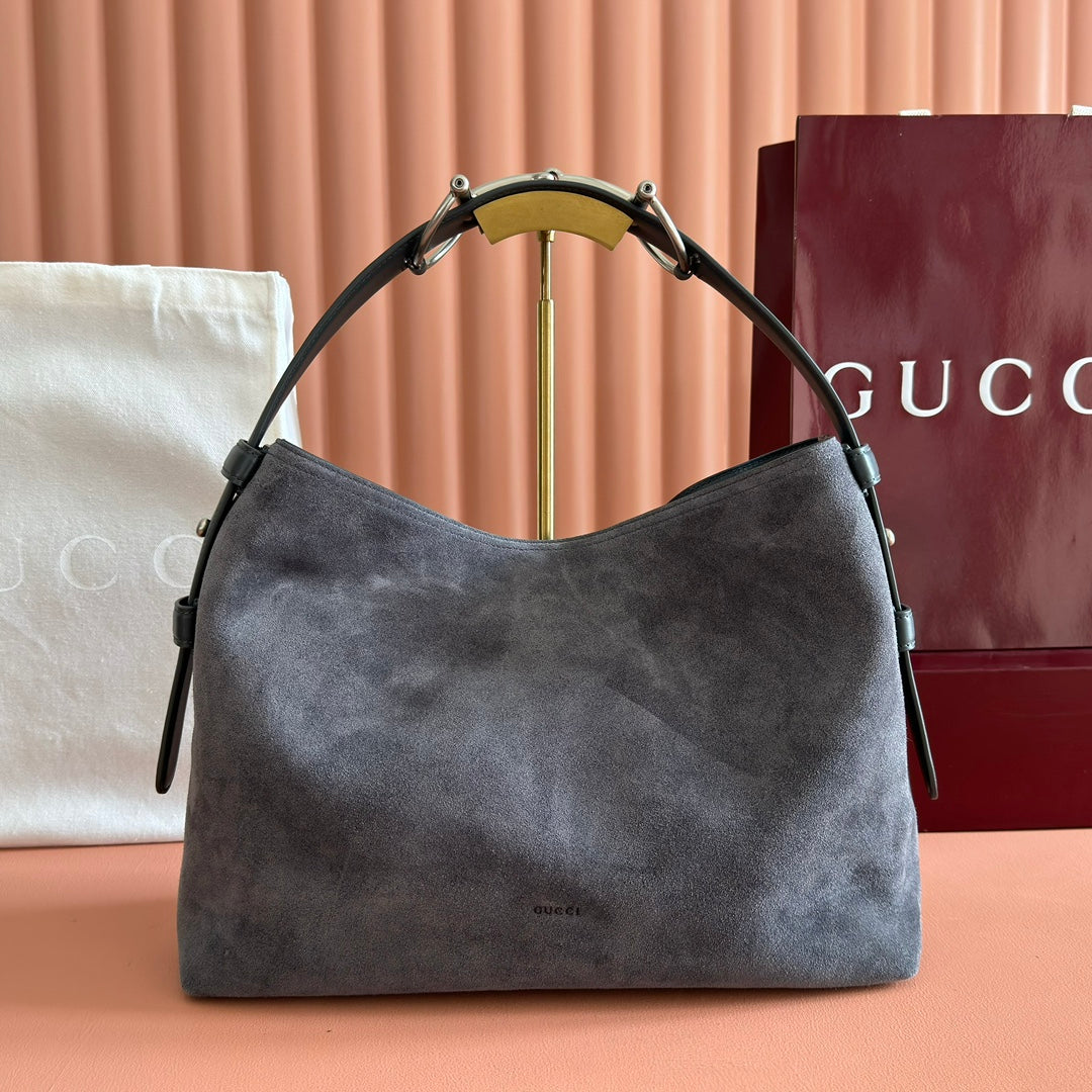 GUCCI 26S TOP HANDLE BAG 35 IN DARK GREY SUEDE