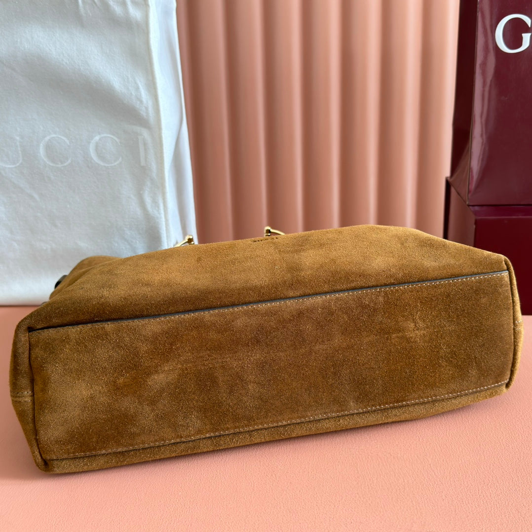 GUCCI 26S TOP HANDLE BAG 35 IN BROWN SUEDE