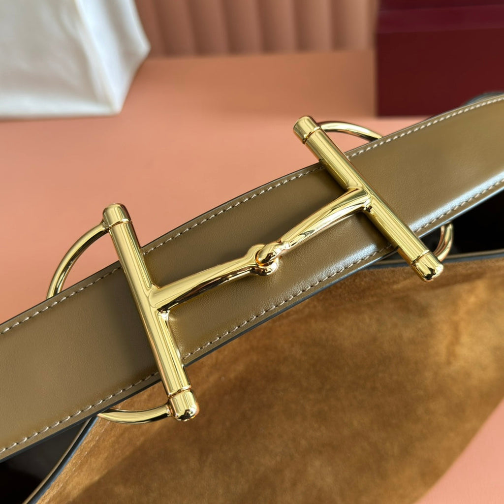 GUCCI 26S TOP HANDLE BAG 35 IN BROWN SUEDE