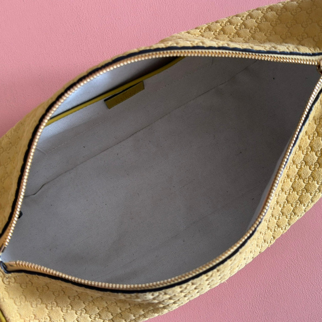 GUCCI 26S SHOULDER BAG 31 IN YELLOW EMBOSSED SUEDE