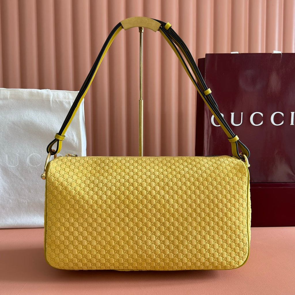 GUCCI 26S SHOULDER BAG 38 IN YELLOW EMBOSSED SUEDE