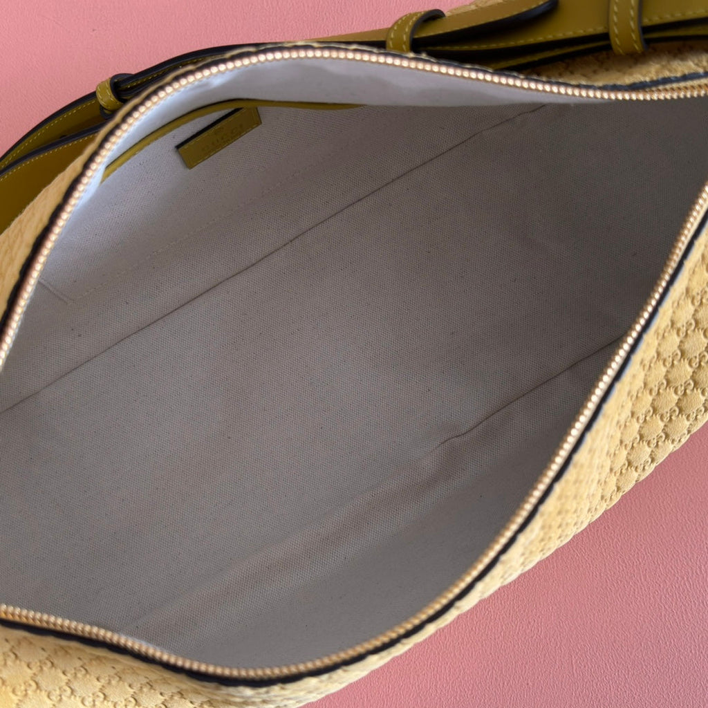 GUCCI 26S SHOULDER BAG 38 IN YELLOW EMBOSSED SUEDE