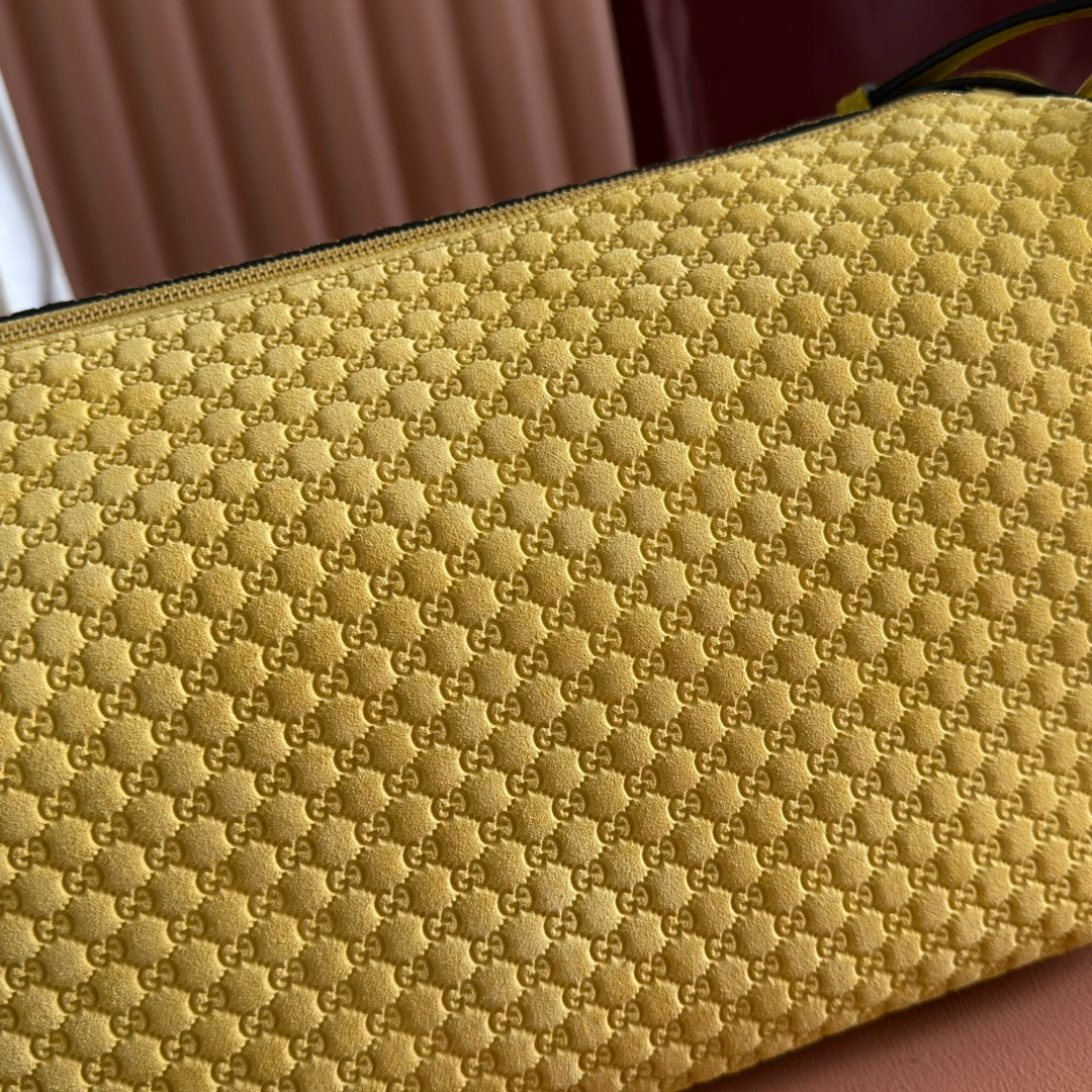 GUCCI 26S SHOULDER BAG 38 IN YELLOW EMBOSSED SUEDE