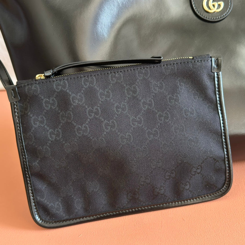 GUCCI 26S GIGLIO LARGE TOTE BAG 60 IN BLACK SHINY CALFSKIN