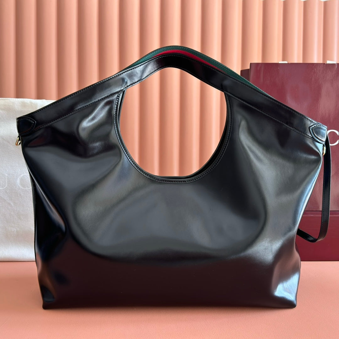 GUCCI 26S GIGLIO LARGE TOTE BAG 60 IN BLACK SHINY CALFSKIN