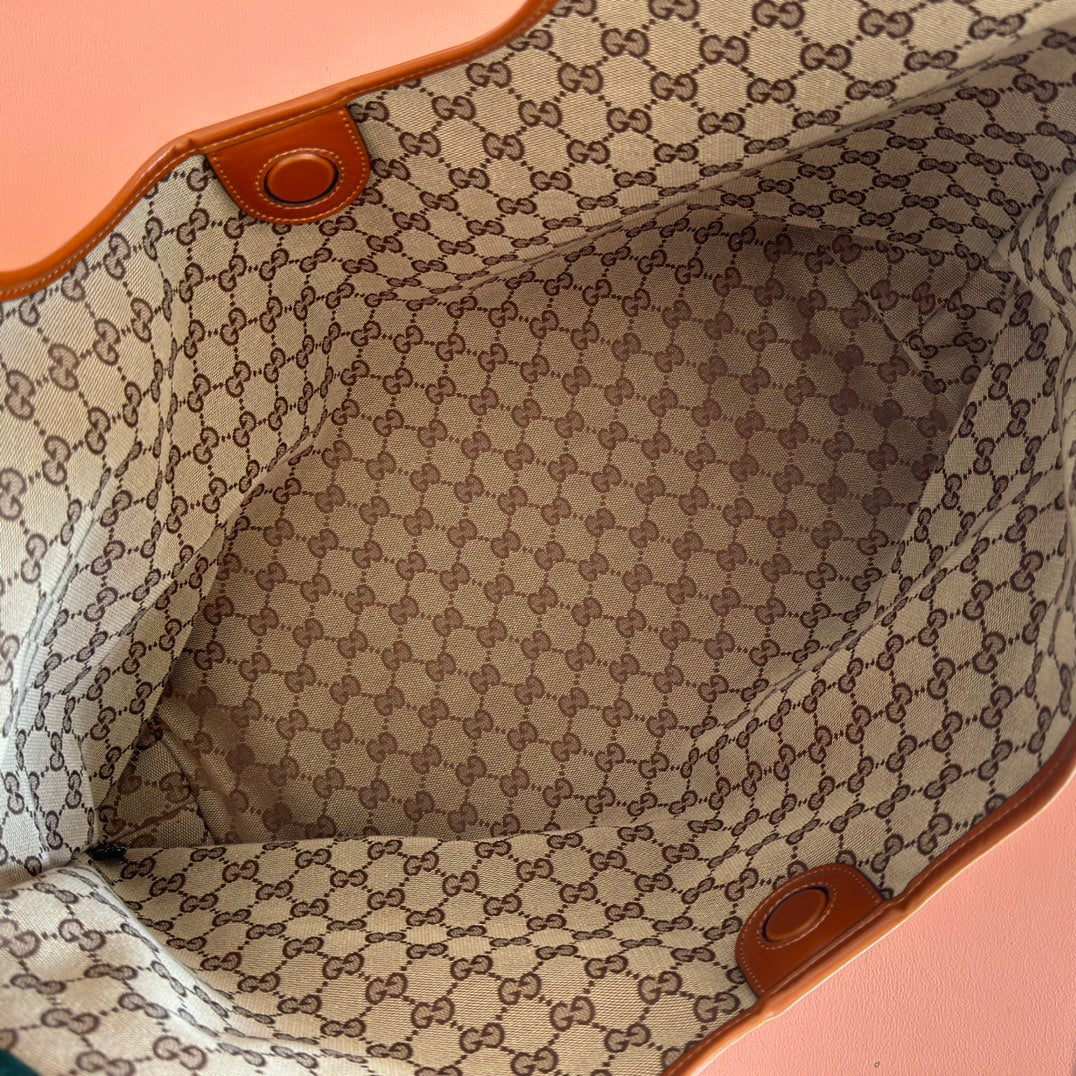 GUCCI 26S GIGLIO LARGE TOTE BAG 60 IN DARK BROWN SHINY CALFSKIN