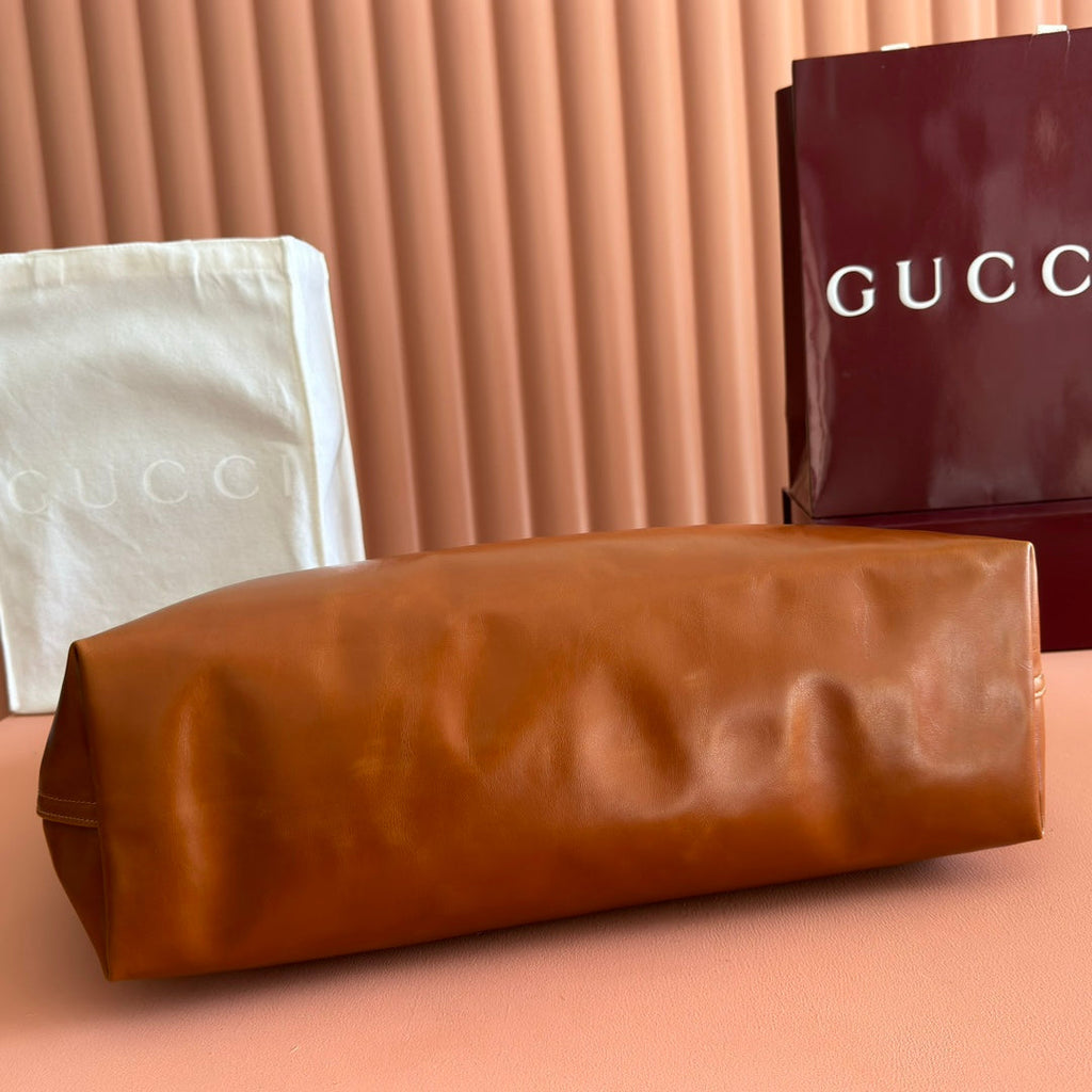 GUCCI 26S GIGLIO LARGE TOTE BAG 60 IN DARK BROWN SHINY CALFSKIN
