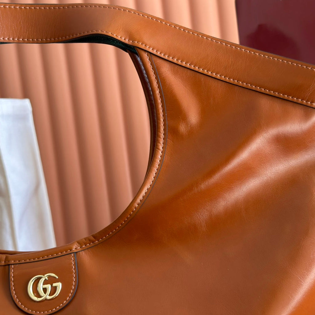 GUCCI 26S GIGLIO LARGE TOTE BAG 60 IN DARK BROWN SHINY CALFSKIN