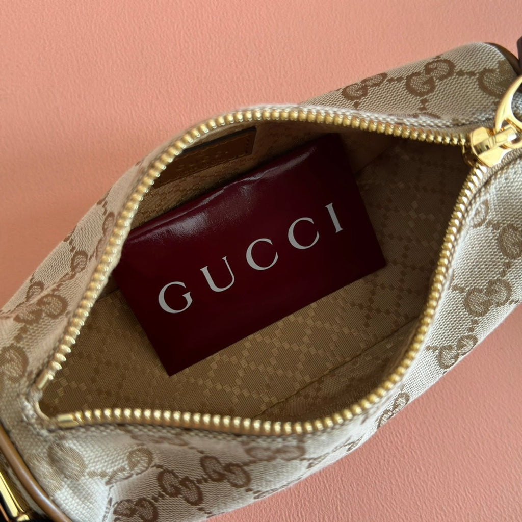 GUCCI 26S SHOULDER BAG 19 IN WARM BEIGE AND BROWN CANVAS