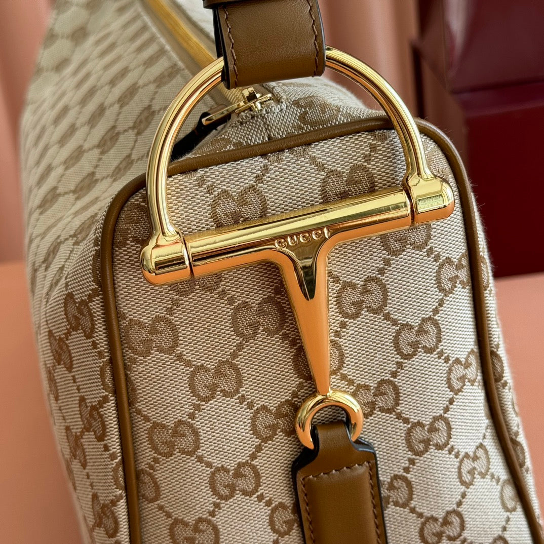 GUCCI 26S SHOULDER BAG 38 IN WARM BEIGE AND BROWN CANVAS