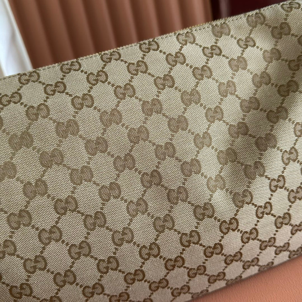 GUCCI 26S SHOULDER BAG 38 IN WARM BEIGE AND BROWN CANVAS