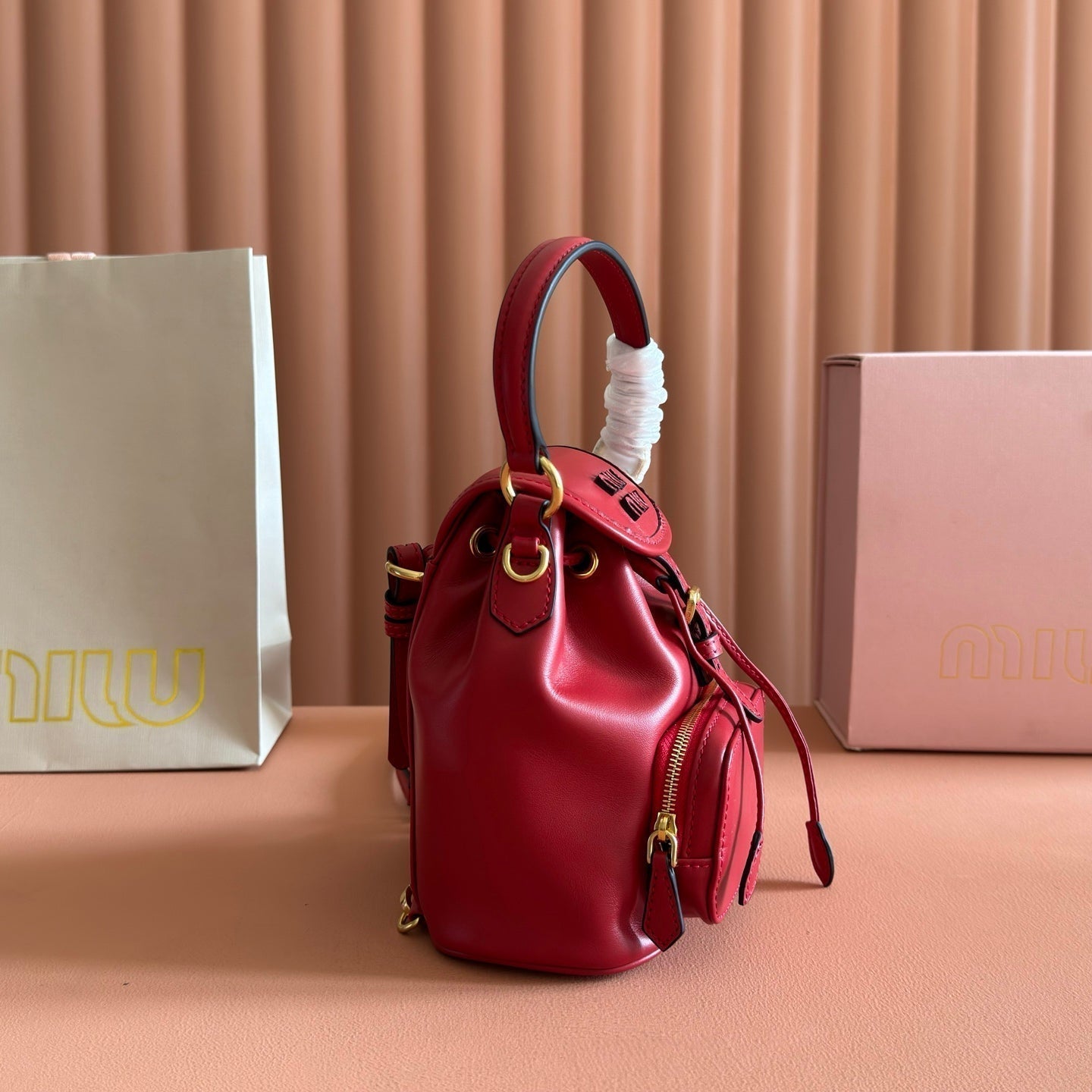 MIUMIU 26S MINI-BACKPACK 17 IN DARK RED CALFSKIN GOLD HARDWARE