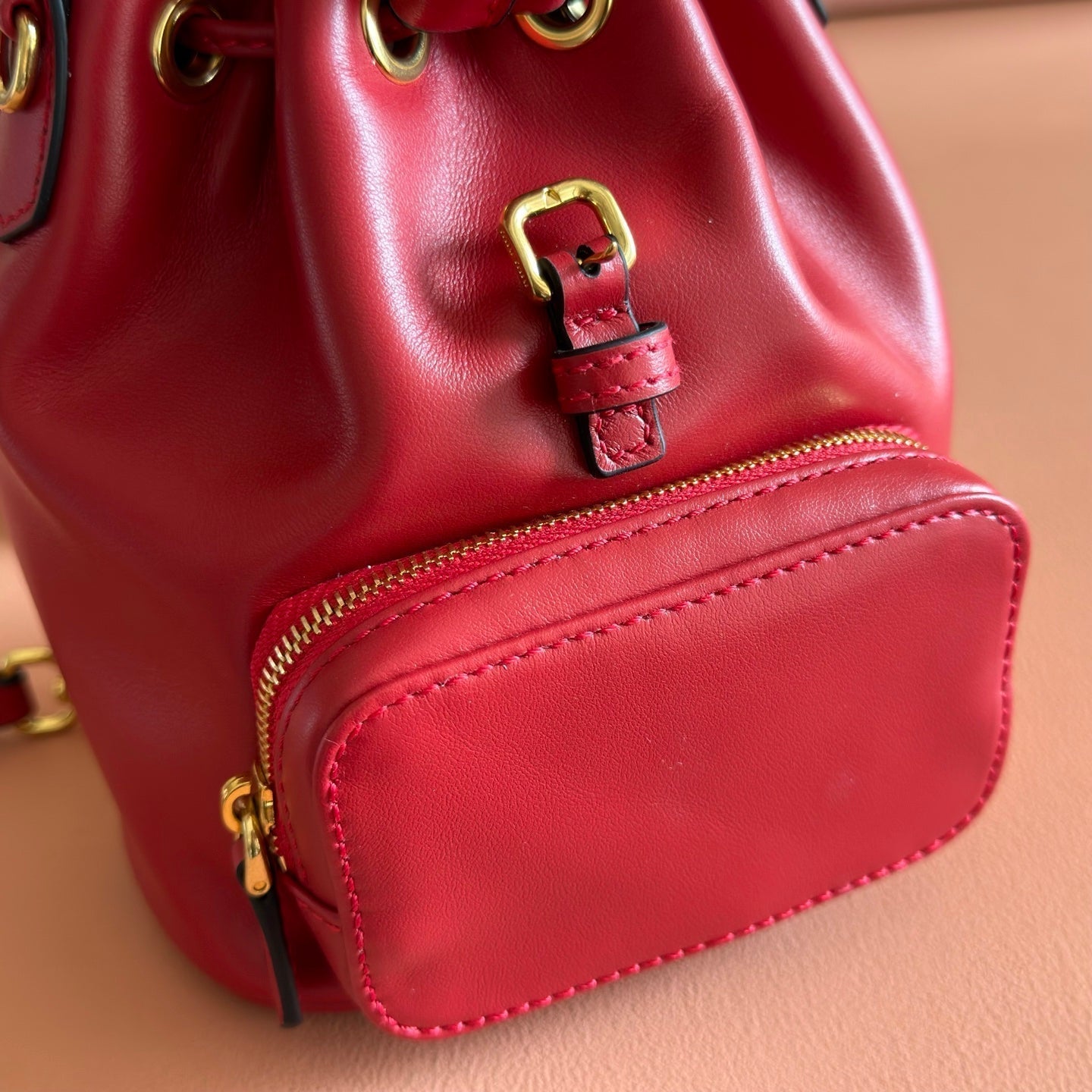 MIUMIU 26S MINI-BACKPACK 17 IN DARK RED CALFSKIN GOLD HARDWARE