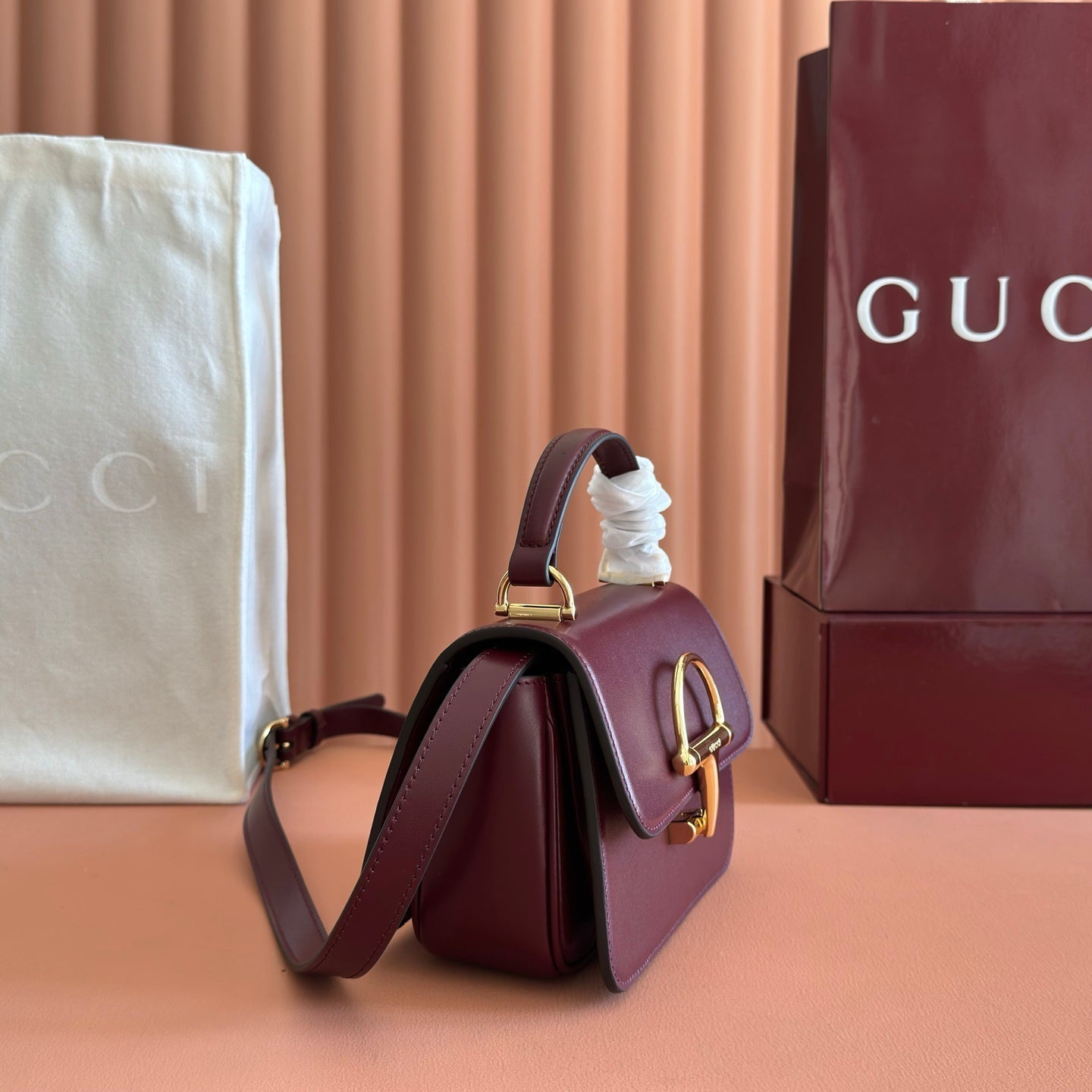 GUCCI 26S SIENA TOP HANDLE BAG 19 IN DARK RED CALFSKIN