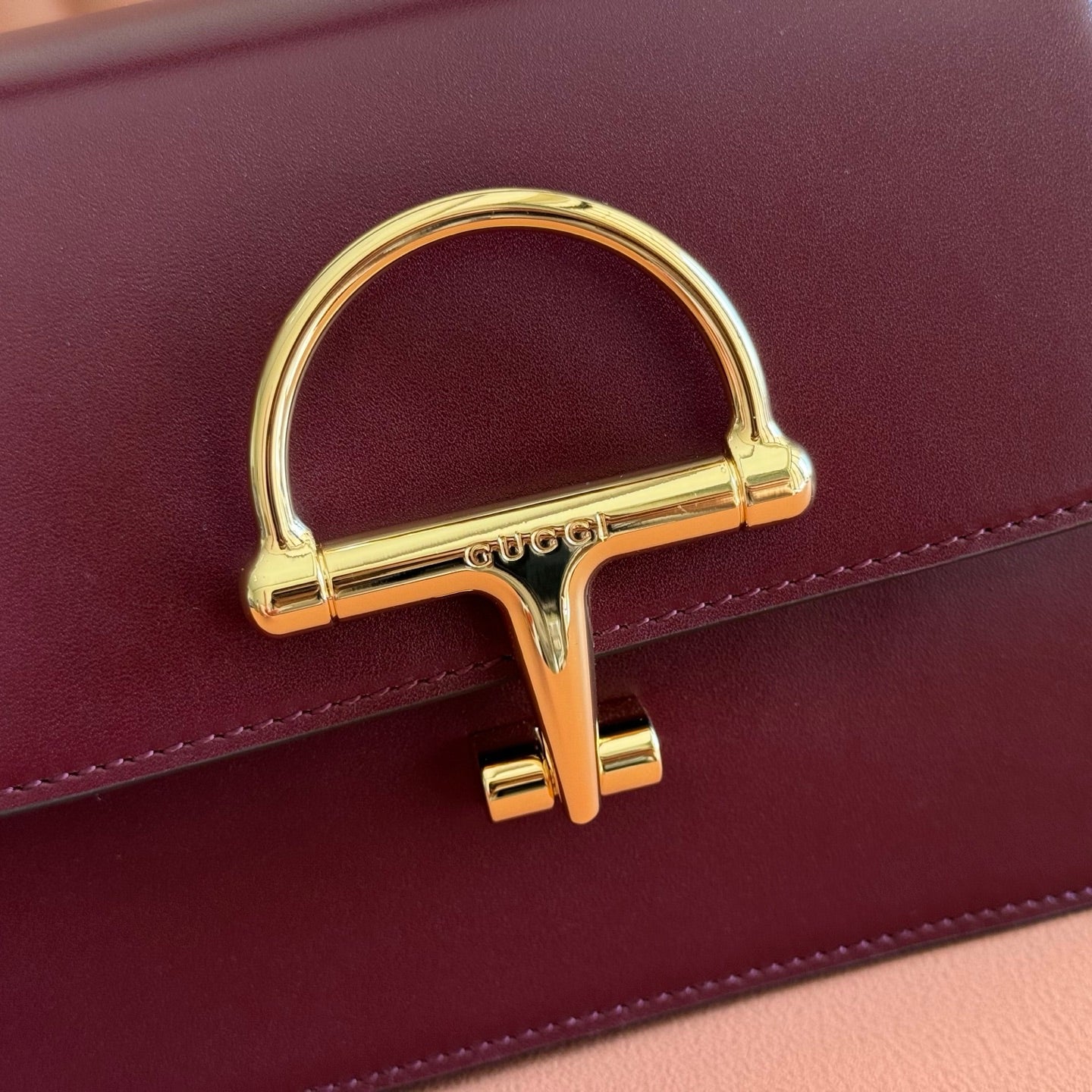 GUCCI 26S SIENA TOP HANDLE BAG 19 IN DARK RED CALFSKIN