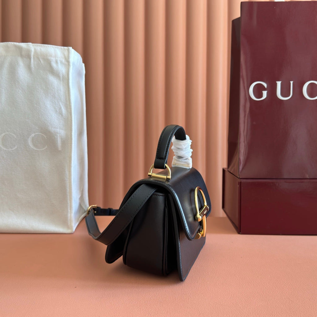 GUCCI 26S SIENA TOP HANDLE BAG 19 IN BLACK CALFSKIN