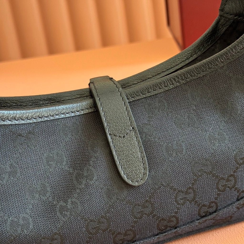 GUCCI 26S JACKIE SLIM SHOULDER BAG 27 IN BLACK CANVAS
