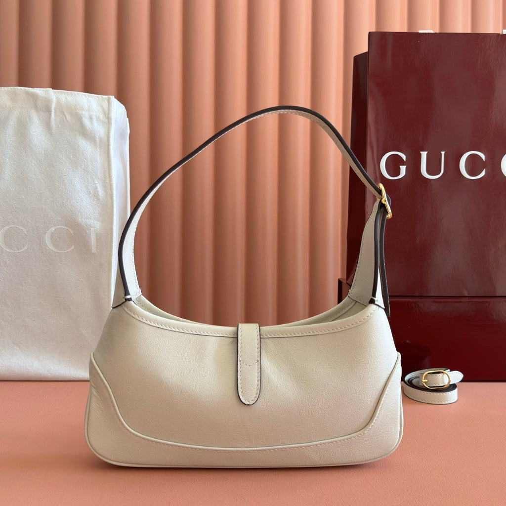 GUCCI 26S JACKIE SLIM SHOULDER BAG 27 IN CREAM WHITE CALFSKIN