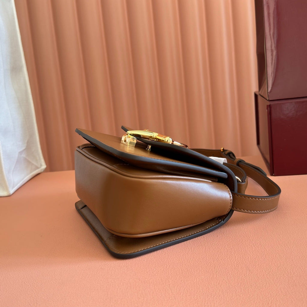 GUCCI 26S SIENA TOP HANDLE BAG 19 IN BROWN CALFSKIN