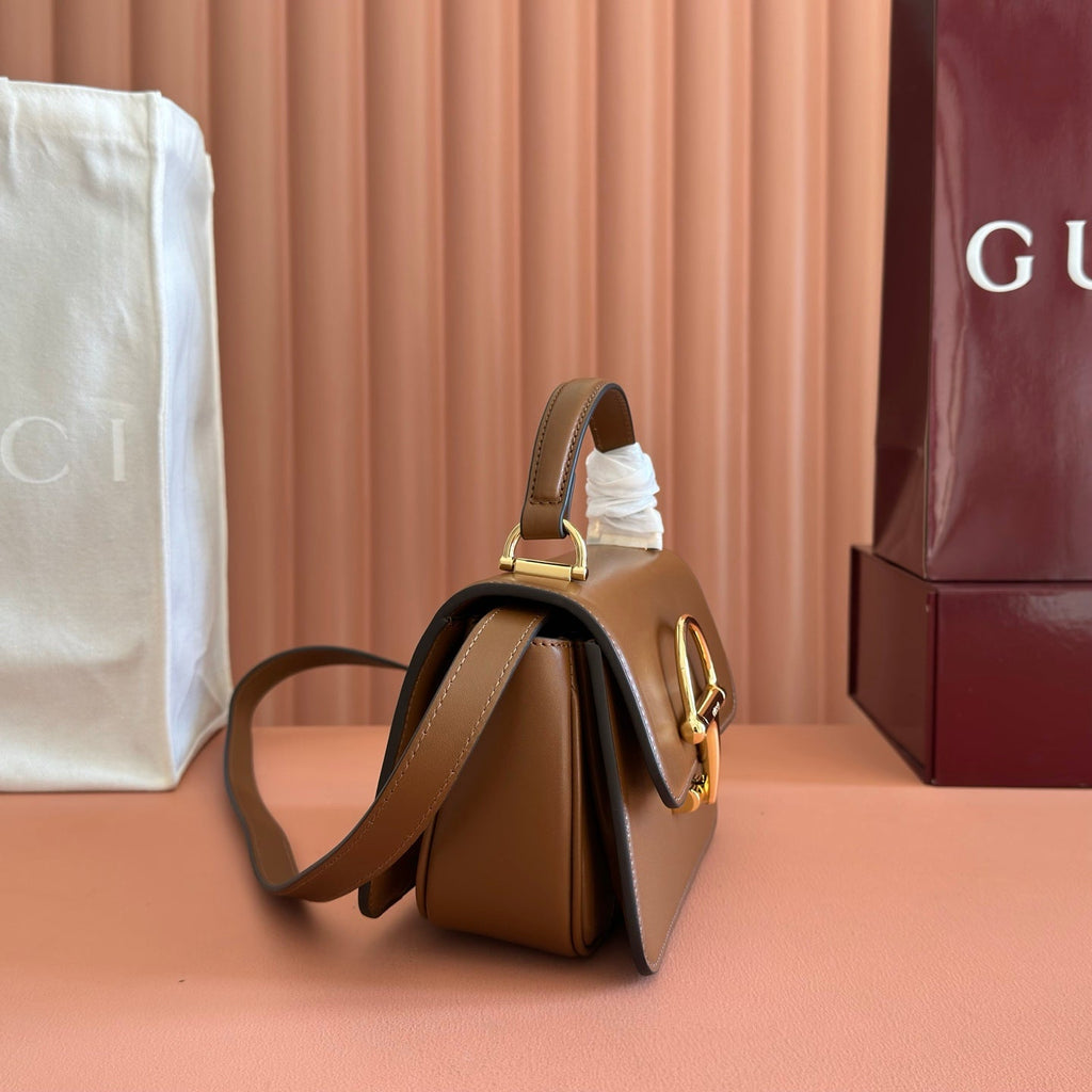GUCCI 26S SIENA TOP HANDLE BAG 19 IN BROWN CALFSKIN