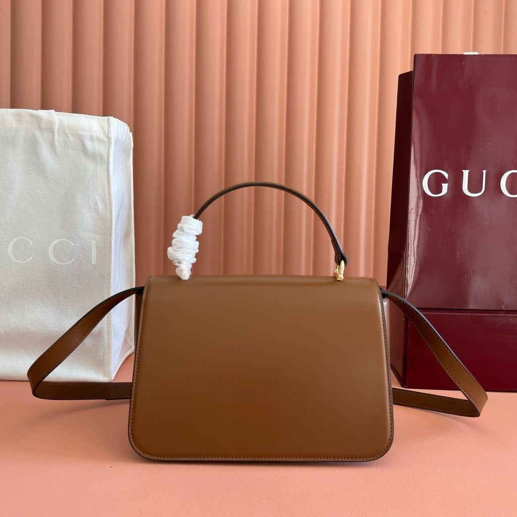 GUCCI 26S SIENA TOP HANDLE BAG 25 IN BROWN CALFSKIN