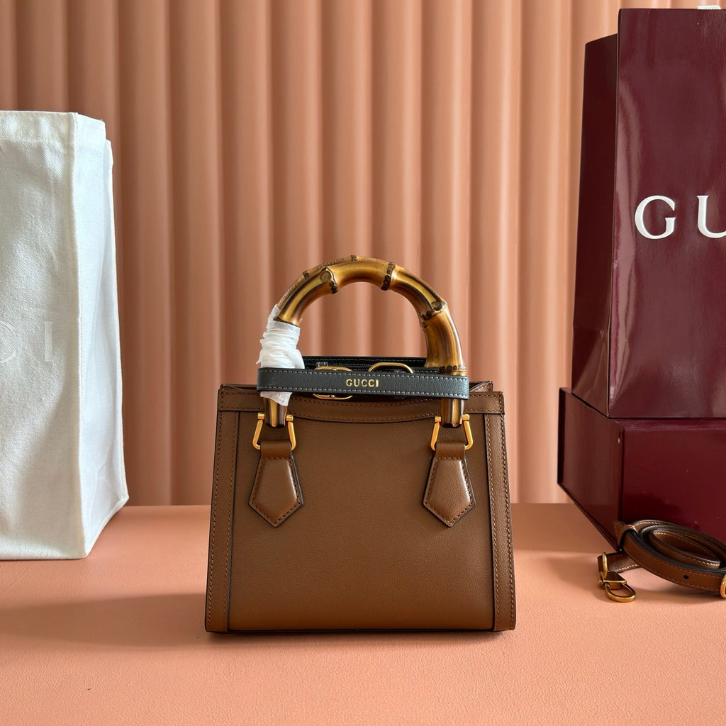 GUCCI 26S DIANA TOTE BAG 21 IN BROWN CALFSKIN