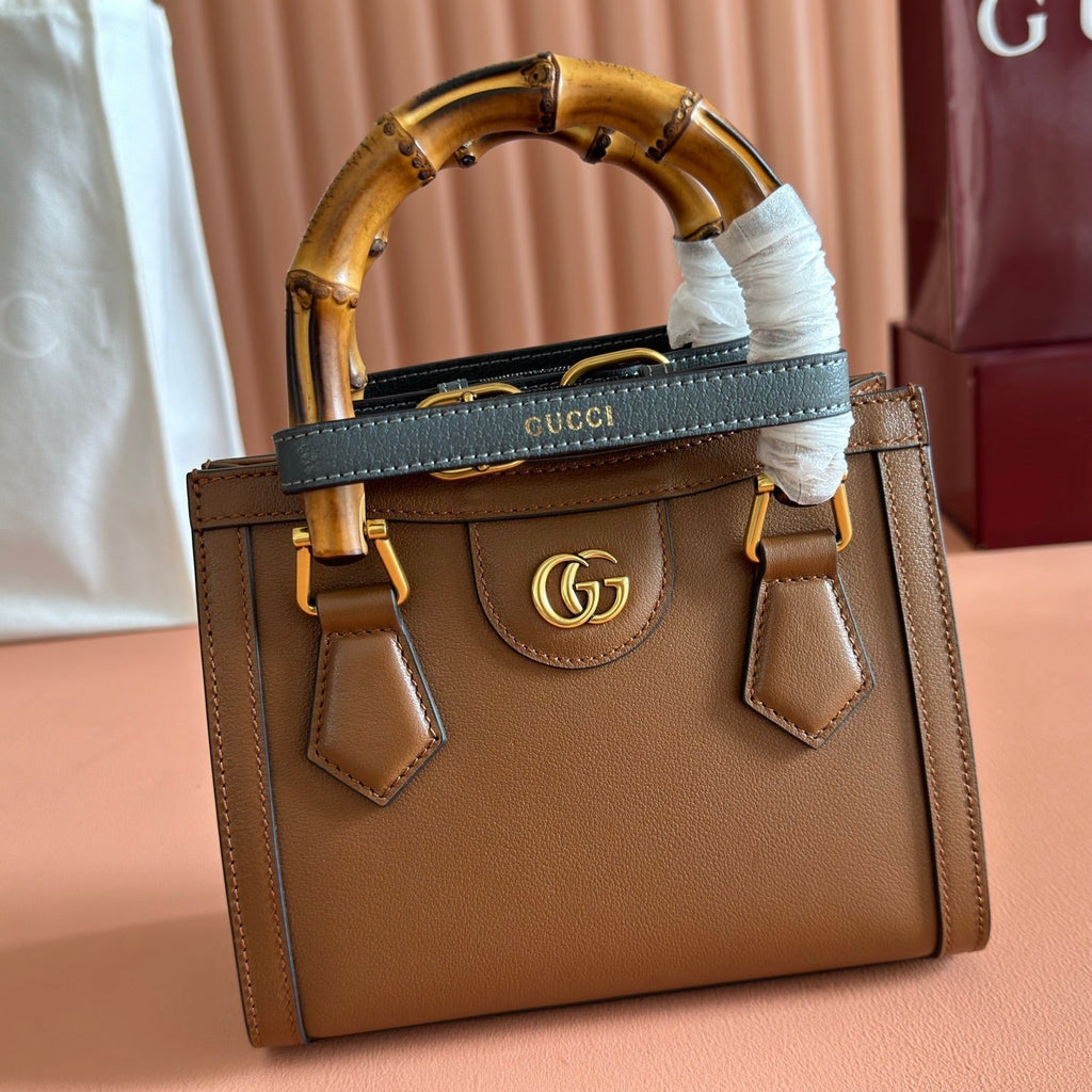 GUCCI 26S DIANA TOTE BAG 21 IN BROWN CALFSKIN