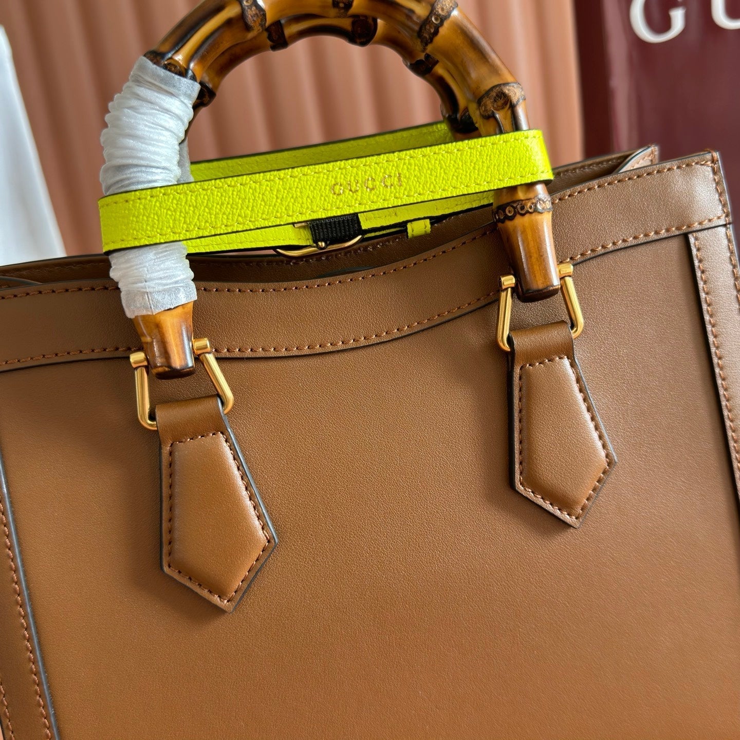 GUCCI 26S DIANA TOTE BAG 27 IN BROWN CALFSKIN