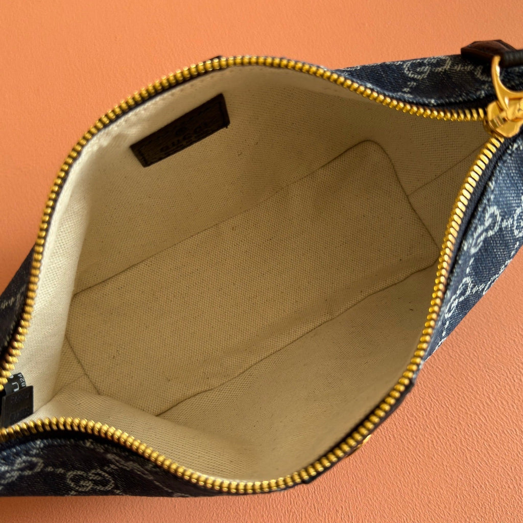 GUCCI 26S GIGLIO TOP HANDLE BAG 19 IN BLUE AND WHITE DENIM