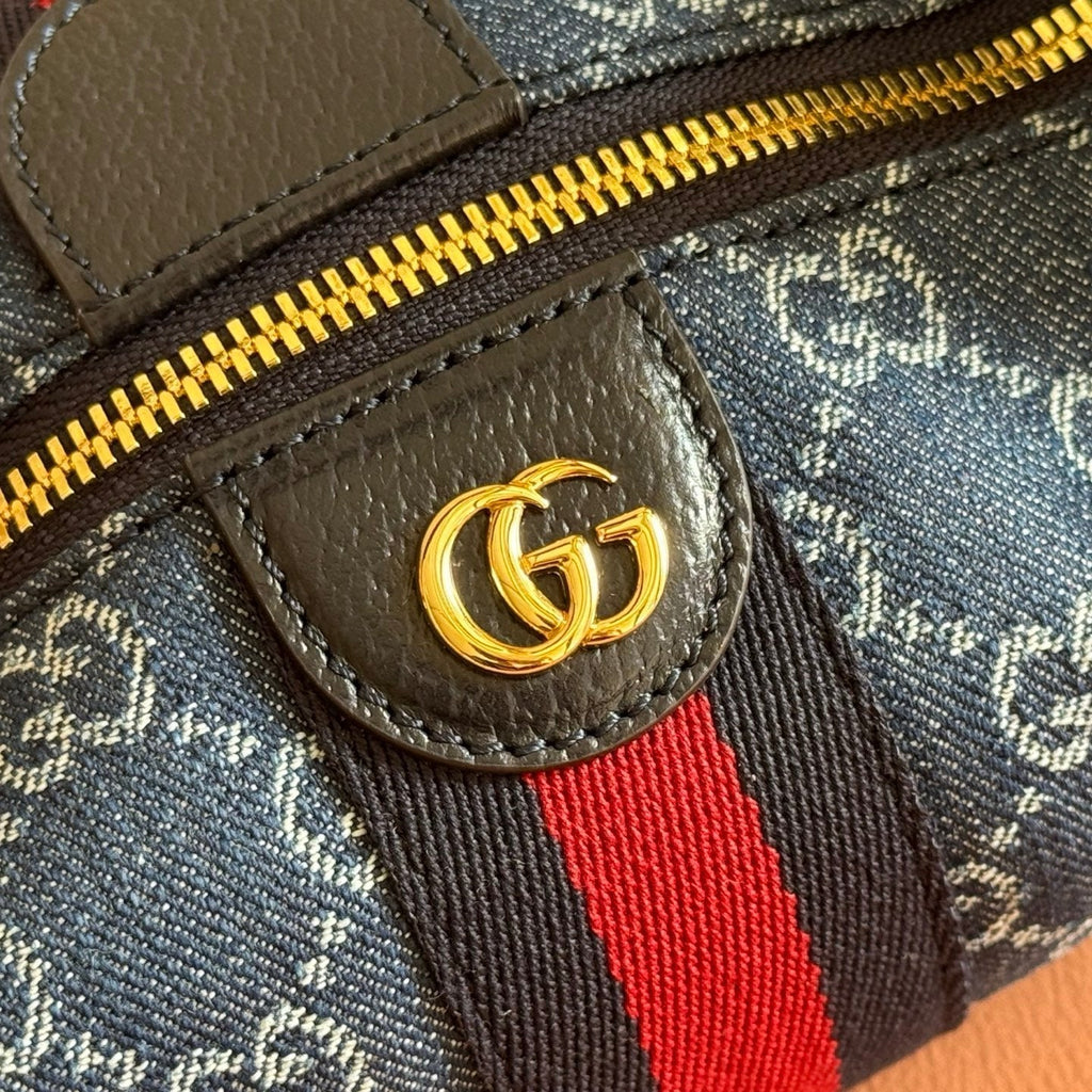 GUCCI 26S GIGLIO TOP HANDLE BAG 19 IN BLUE AND WHITE DENIM