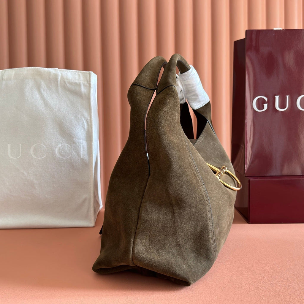 GUCCI 26S SOFTBIT SHOULDER BAG 46 IN DARK BROWN SUEDE