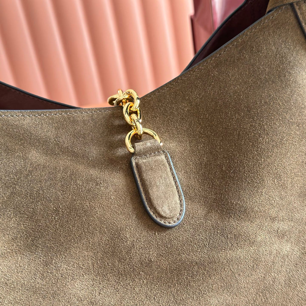 GUCCI 26S SOFTBIT SHOULDER BAG 46 IN DARK BROWN SUEDE