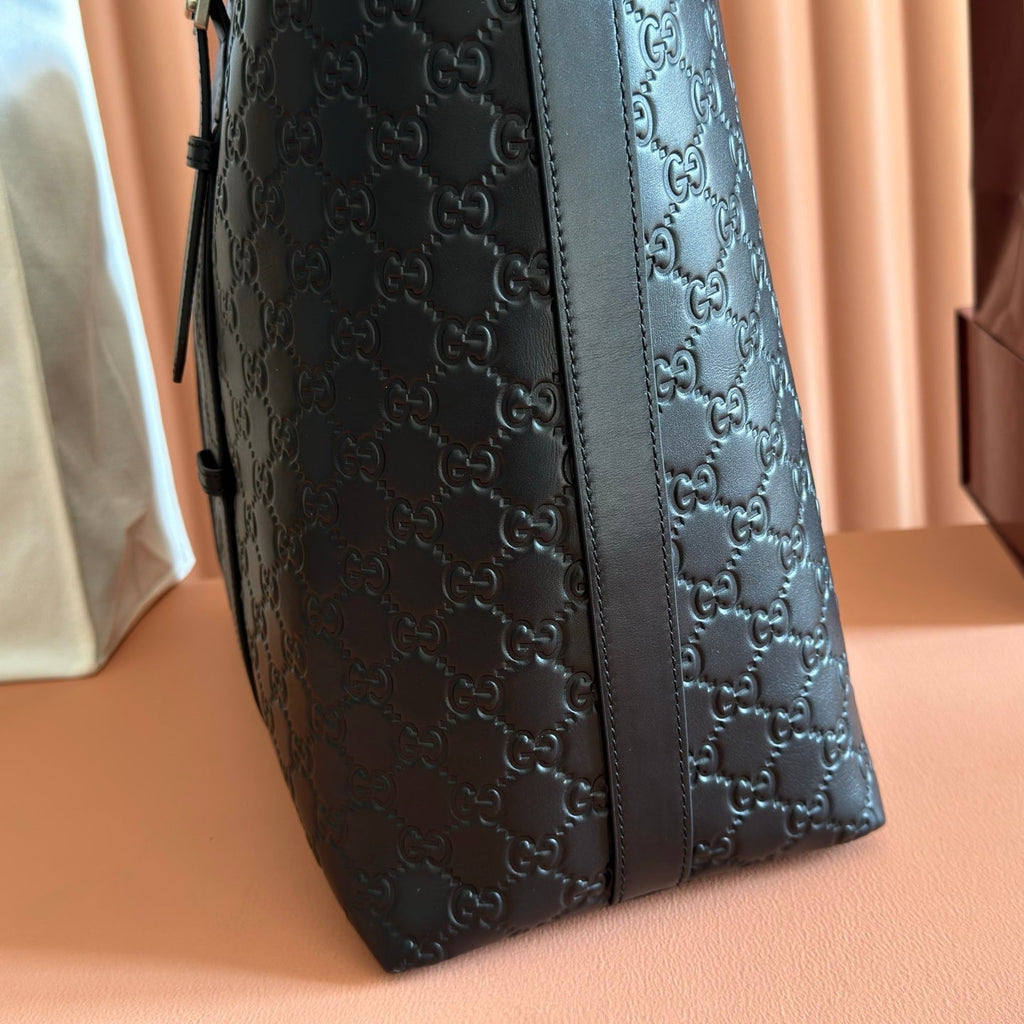 GUCCI 26S TOTE BAG 38 IN BLACK EMBOSSED CALFSKIN