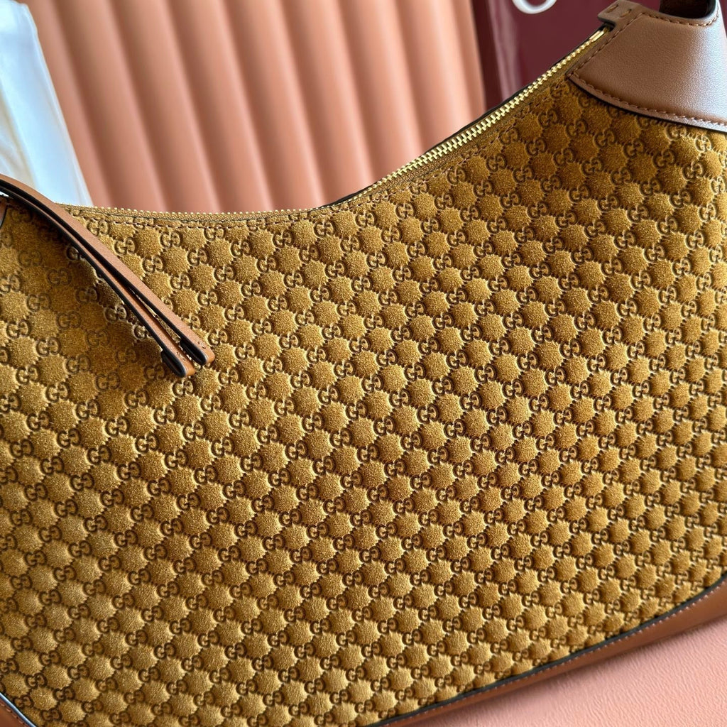 GUCCI 26S SHOULDER BAG 40 IN BROWN EMBOSSED SUEDE