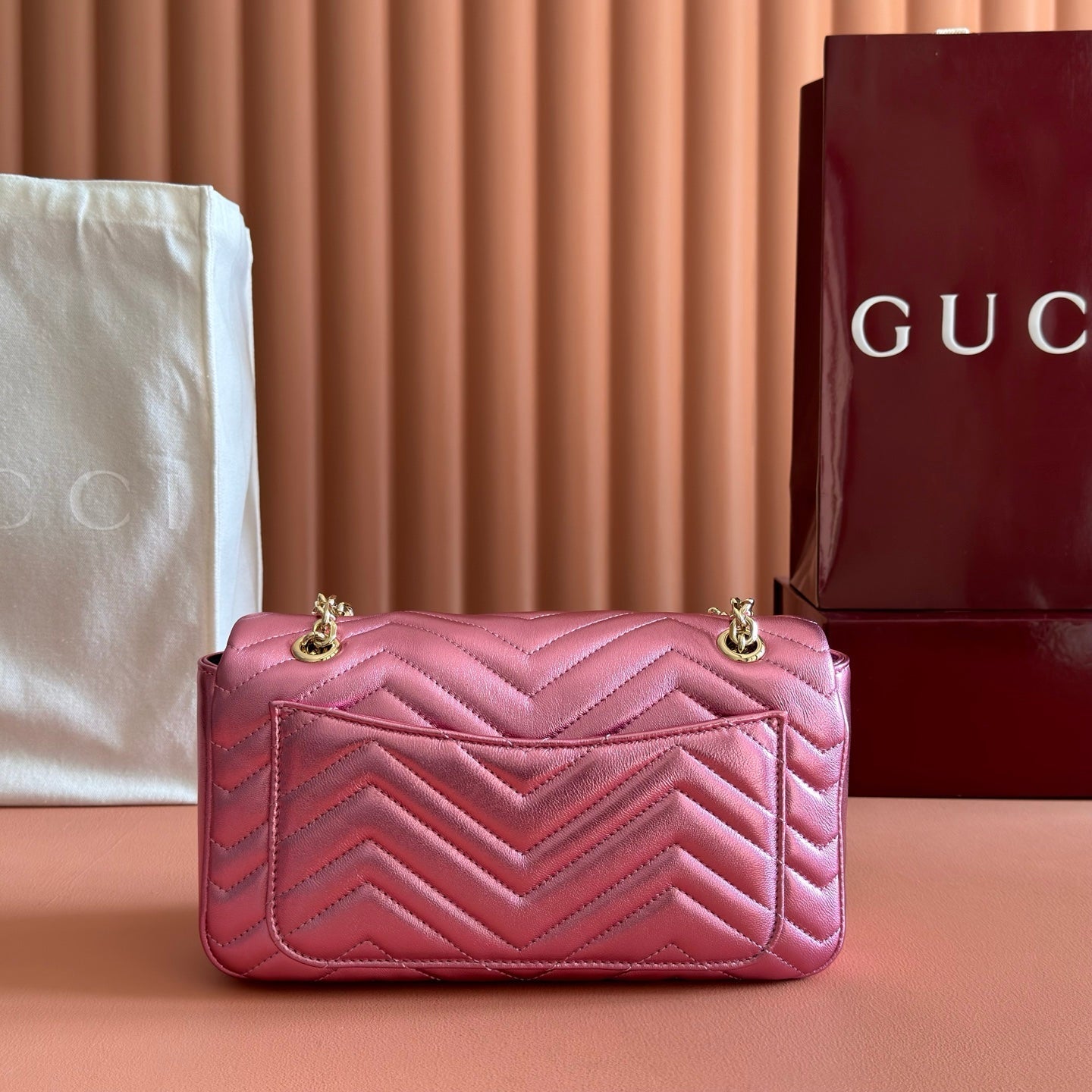 GUCCI 26S  MARMONT BAG 26 IN METALLIC PINK LAMBSKIN