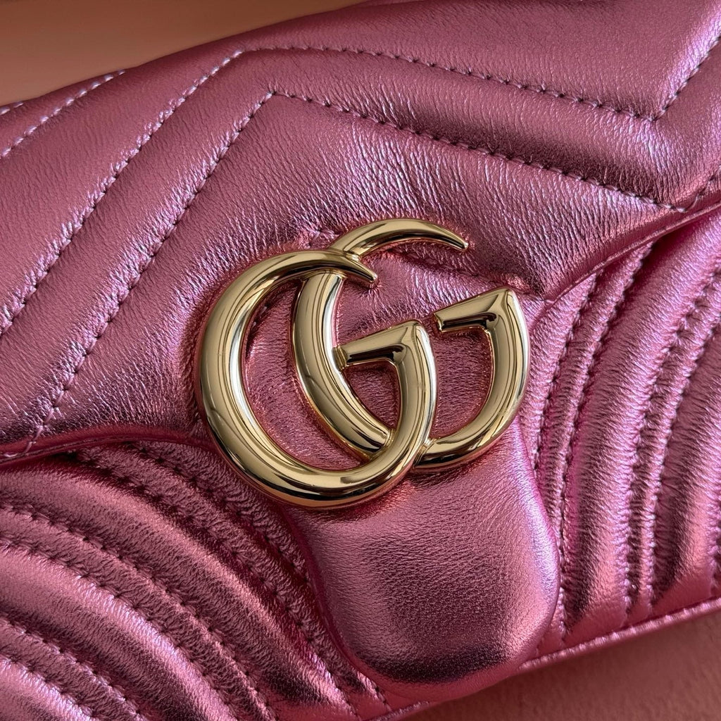GUCCI 26S  MARMONT BAG 22 IN METALLIC PINK LAMBSKIN