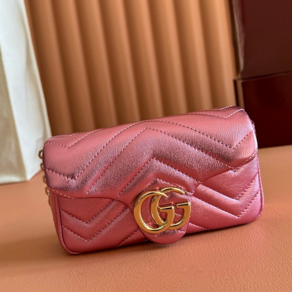 GUCCI 26S  MARMONT BAG 16 IN METALLIC PINK LAMBSKIN