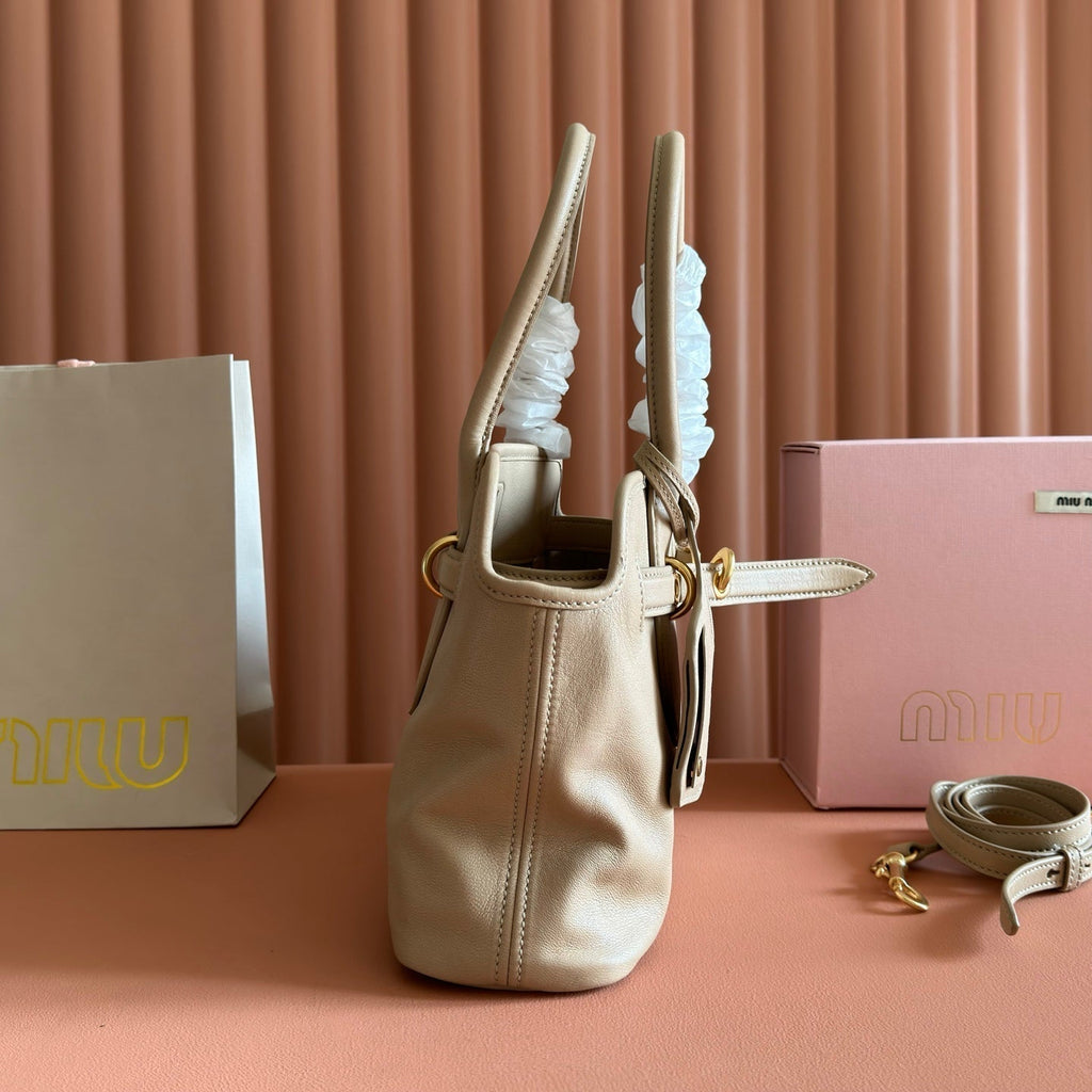 MIUMIU 26S BORSA AVENTURE BAG 30 IN DARK BEIGE CALFSKIN GOLD HARDWARE